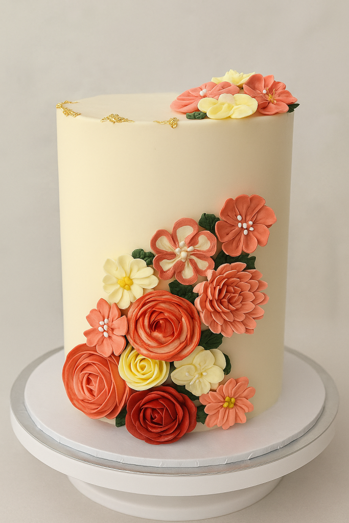 Double Barrel Buttercream Flower Cake